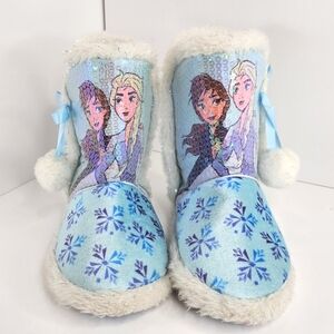 Frozen Bootie Slippers Disney Graphic Blue White Kids Girl's Size Size 13 1